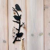 Patère murale 4 crochets "Oiseaux du jardin" en métal noir