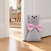 Cale-porte chat gris à chevrons et nœud rose – 1,4 Kg