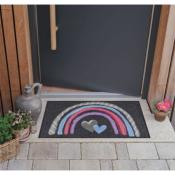 Tapis Entrée Design Arc En Ciel et Coeurs 50x75