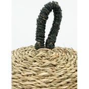 Cale-porte rond en jonc tressé naturel et noir avec poignée - 4,5 kg