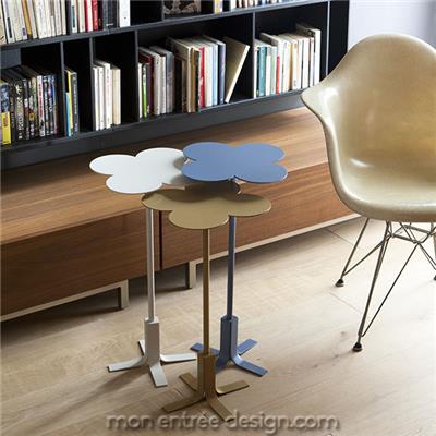 Table Basse Design Fleur en Acier Bise - Lot de 3