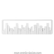 Porte Manteau Mural Design Skyline Blanc 5 Crochets