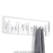 Porte Manteau Mural Design Skyline Blanc 5 Crochets