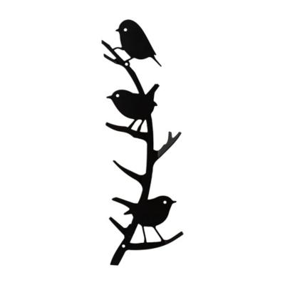 Patère murale 4 crochets "Oiseaux du jardin" en métal noir