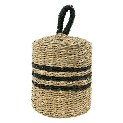 Cale-porte rond en jonc tressé naturel et noir avec poignée - 4,5 kg