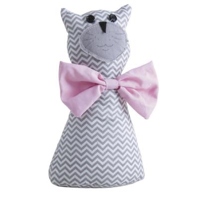 Cale-porte chat gris à chevrons et nœud rose – 1,4 Kg