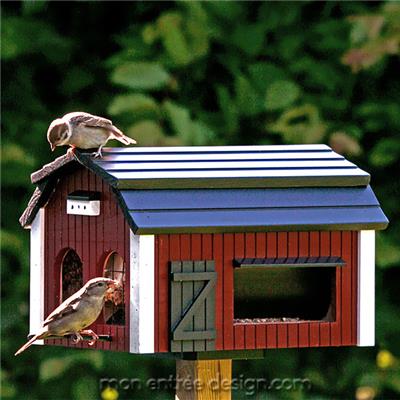 Mangeoire Oiseaux Bois Foderlada Rouge