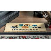 Paillasson "Bienvenue" motifs bleux - 40x70 cm