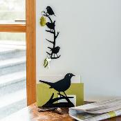 Patère murale 4 crochets "Oiseaux du jardin" en métal noir