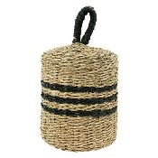 Cale-porte rond en jonc tress� naturel et noir avec poign�e - 4,5 kg