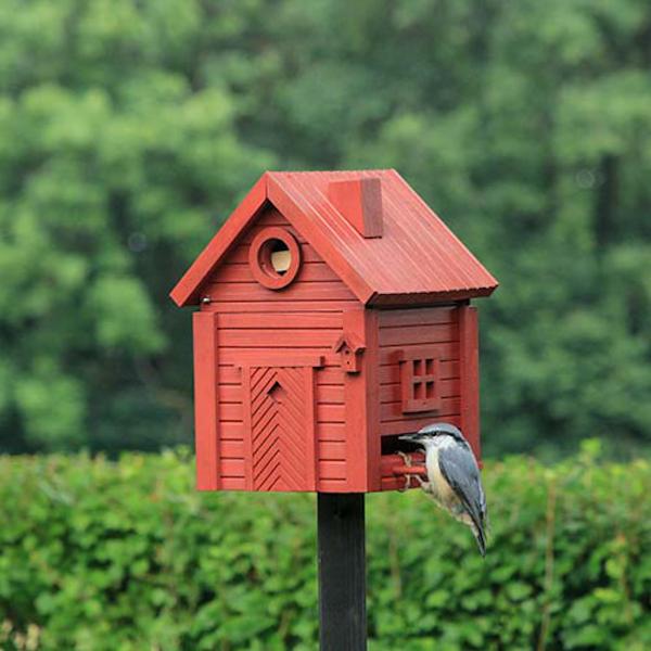 Mangeoire à oiseaux-Nichoir en bois décoratif rouge 57242 