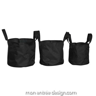 Pot de Fleurs en Tissu Soft Pots Noir - Lot de 3