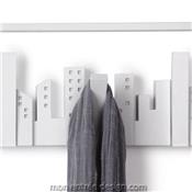 Porte Manteau Mural Design Skyline Blanc 5 Crochets