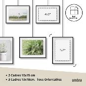 Cadre photo mural type exposition "Exhibit"- Lot de 5 en métal brossé noir - Umbra