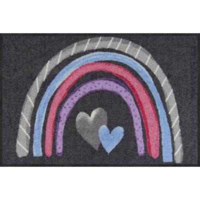 Tapis Entrée Design Arc En Ciel et Coeurs 50x75